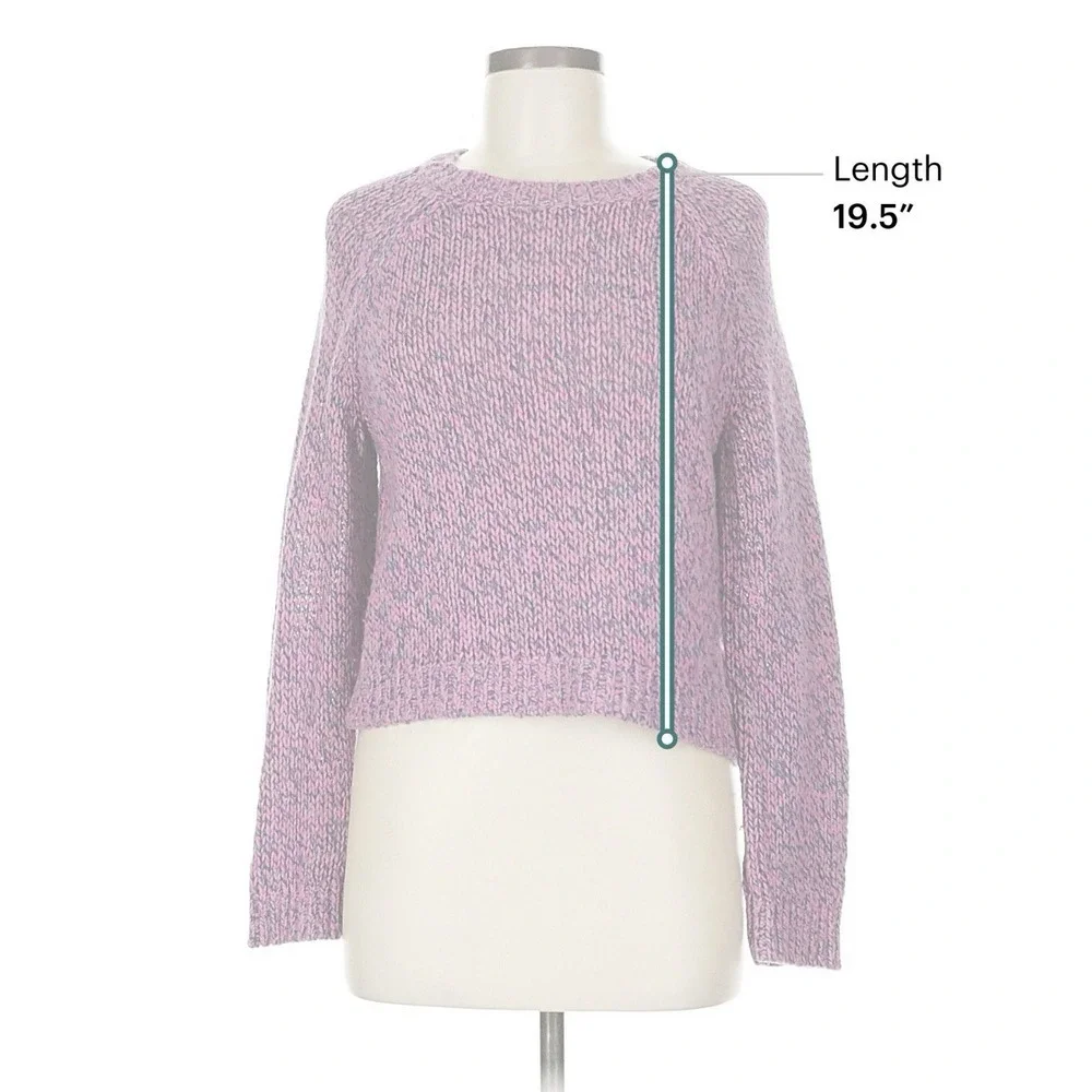 One Grey Day Pink Navy Chunky Marled Knit Wool Blend‎ Cropped Sweater Size M